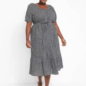 Gingham perfect sleeve tiered midi dress